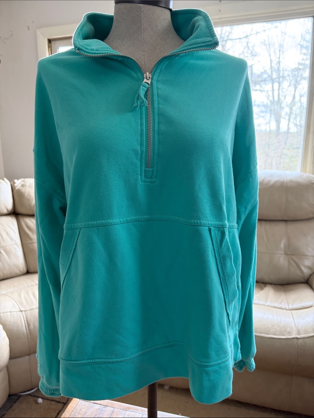 Te Verde Teal Quarter-Zip Pullover Turtleneck Sweater